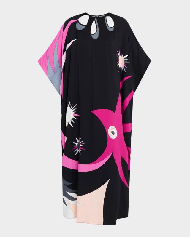 Stella-Print Cutout Silk Maxi Kaftan